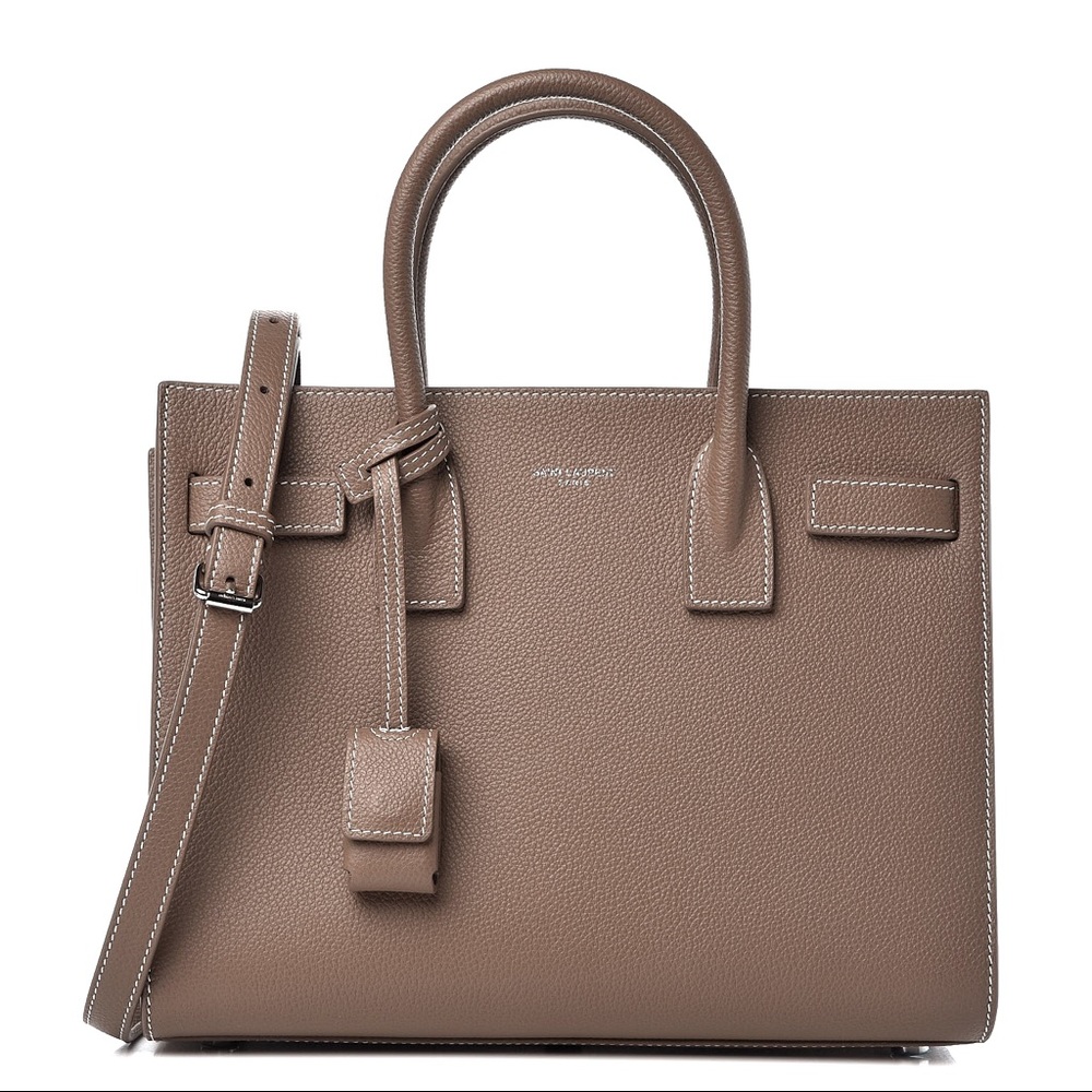 YSL Small Sac de Jour SDJ in grained taupe leather